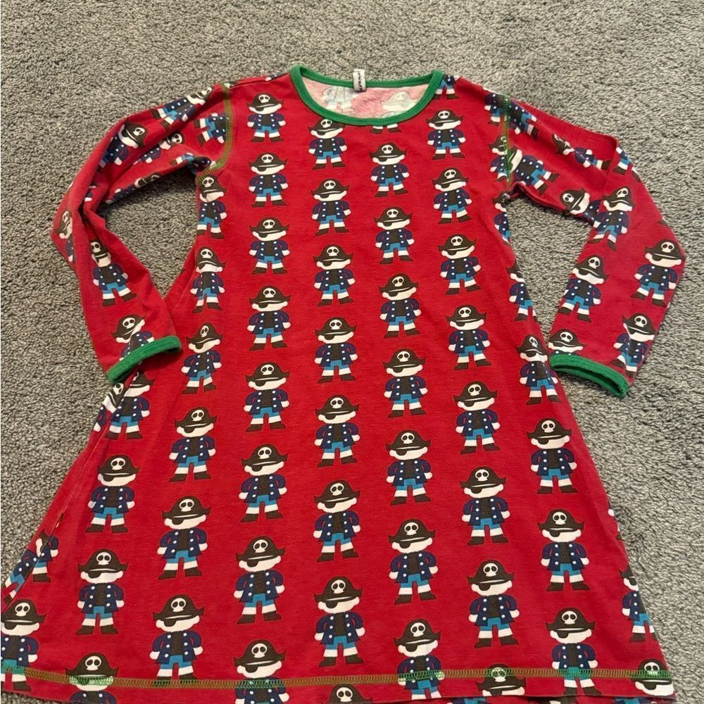 Maxomorra Red Pirate Patterned Dress Sz 110/116cm